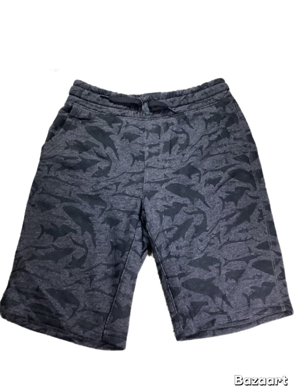 Old Navy Kids Shark Print Fleece Sweat Shorts Size L 10-12 Charcoal Grey & Black